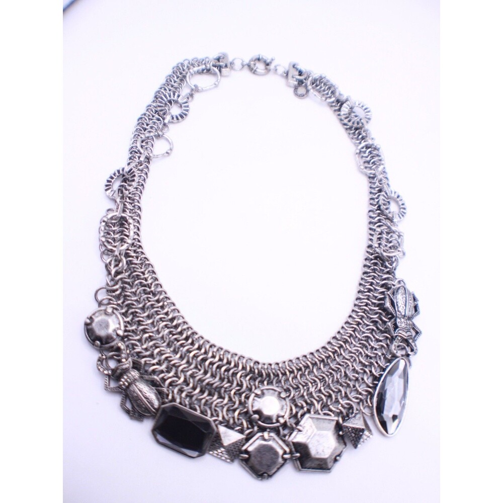 All Saints Vintage Statement Necklace Gunmetal Chainmail Mesh Beetle Charm Bib